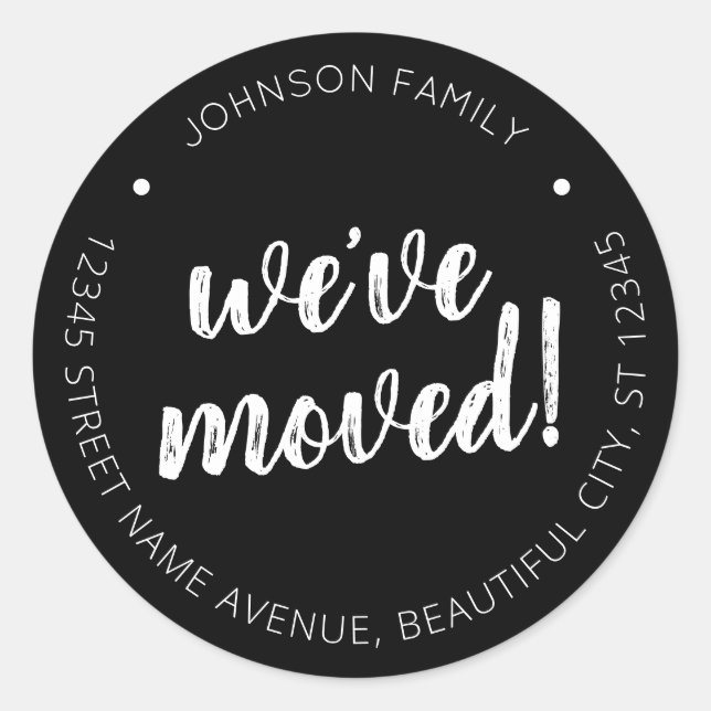 Adesivo Redondo Rustic Black, movemos o script do novo rótulo de e (Frente)