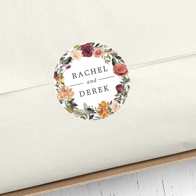 Adesivo Redondo Rustic Bloom | Floral Wreath Wedding (Criador carregado)