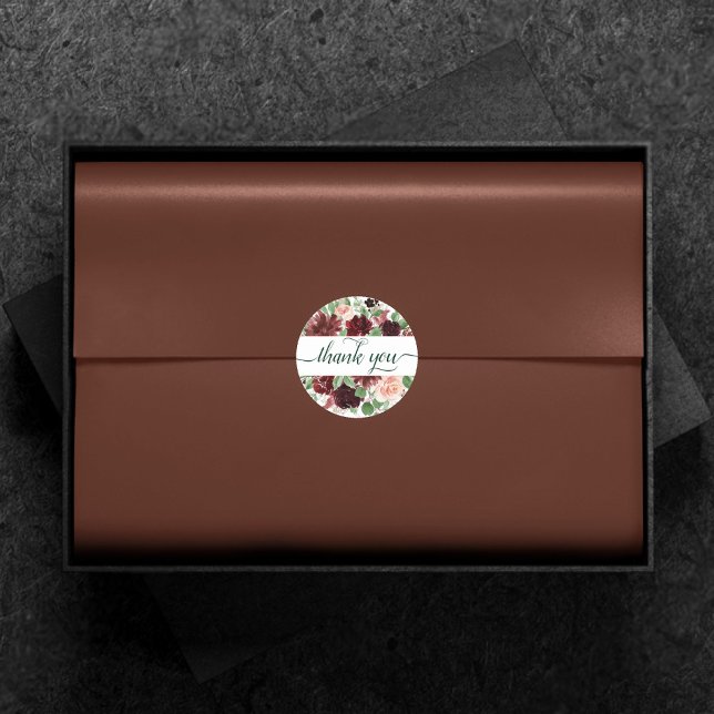 Adesivo Redondo Rustic Blooms | Terracotta e Marsala Obrigado (Criador carregado)