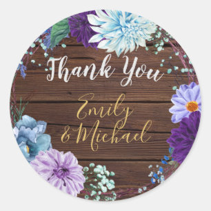 Adesivo Redondo Rustic Blue Floral Obrigado A Favor Stickers