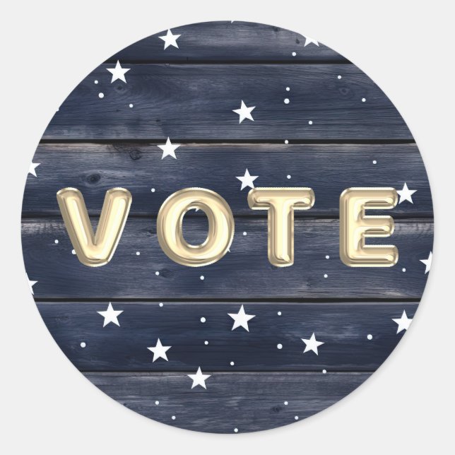 Adesivo Redondo Rustic Blue Wood Stars  Vote (Frente)