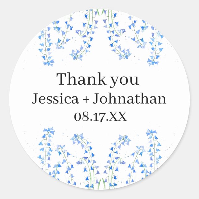 Adesivo Redondo Rustic Bluebells Blue Floral Obrigado Por (Frente)