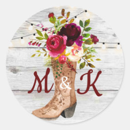 Adesivo Redondo Rustic Boho Country - Monograma Inicial Ocidental