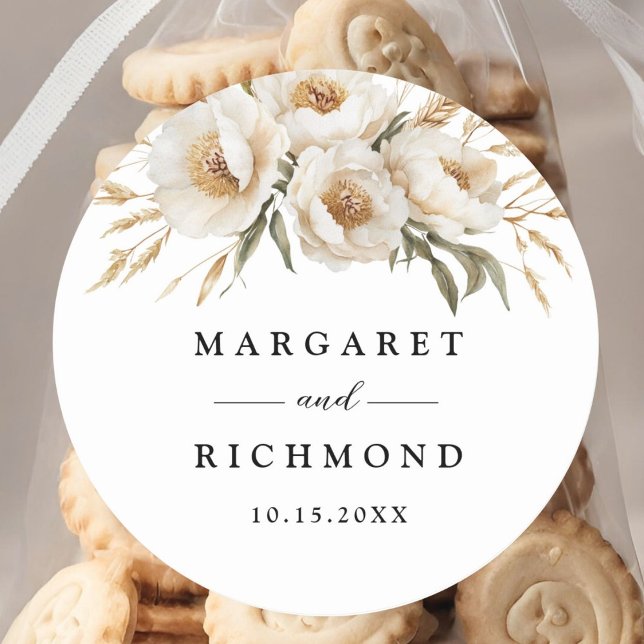 Adesivo Redondo Rustic Boho Ivory Floral Wedding (Criador carregado)