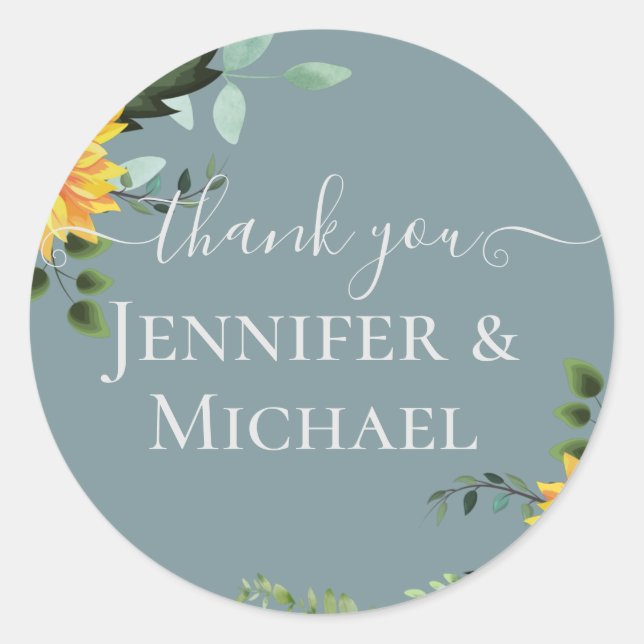 Adesivo Redondo Rustic BOHO Sunflower Casamento Verde (Frente)