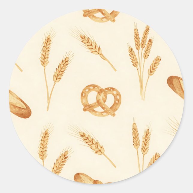 Adesivo Redondo Rustic Bread & Wheat Seamless Pattern (Frente)