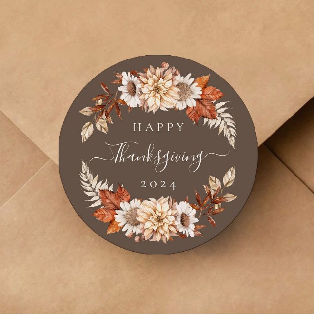 Adesivo Redondo Rustic Brown Fall Deixa Ação de Graças (Rustic Brown Fall Leaves Thanksgiving Classic Round Sticker)