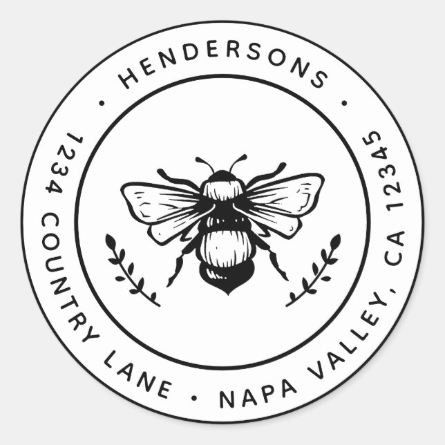 Adesivo Redondo Rustic Bumblebee Round Endereço de Devolução (Frente)