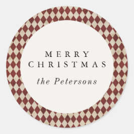 Adesivo Redondo Rustic Burgundy Argyle Holiday