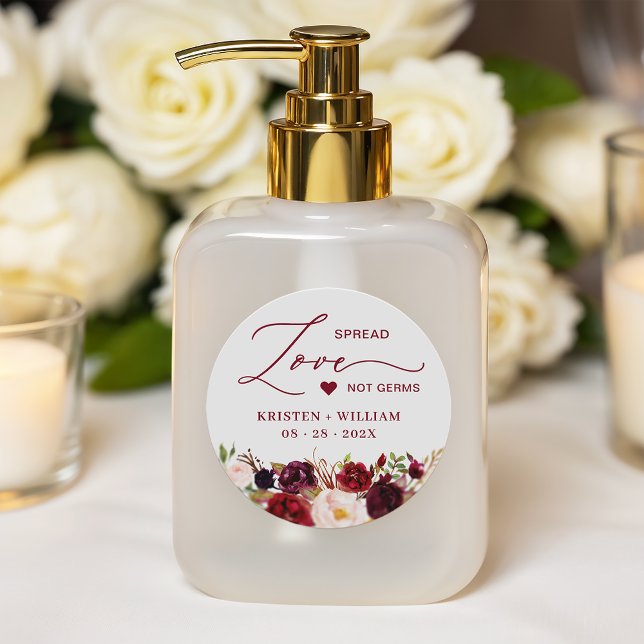 Adesivo Redondo Rustic Burgundy Red Floral Sanitizer Casamento Fav (Criador carregado)