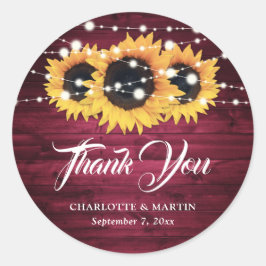 Adesivo Redondo Rustic Burgundy Sunflower Obrigado Favor De Casame