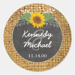 Adesivo Redondo Rustic Burlap Sunflower Invólucro selo