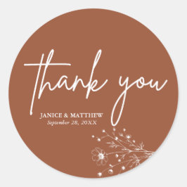 Adesivo Redondo Rustic Burnt Orange Elegant Boho Obrigado Casament