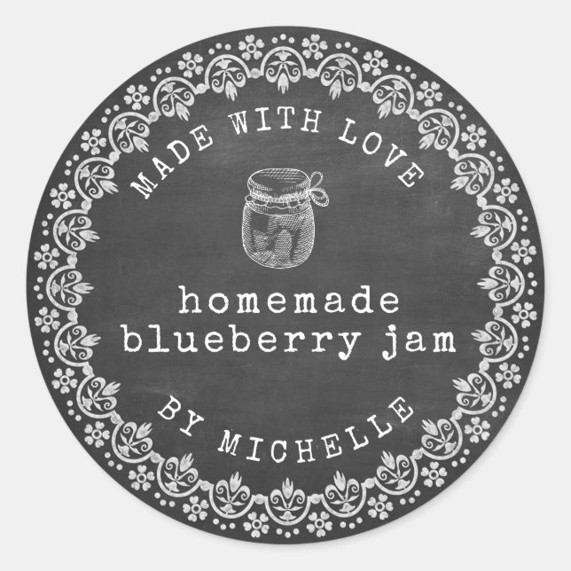 Adesivo Redondo Rustic Chalk Jam Label Canning Sticker (Frente)