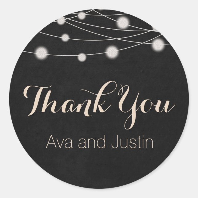 Adesivo Redondo Rustic Chalkboard and String Light Obrigado Seal (Frente)