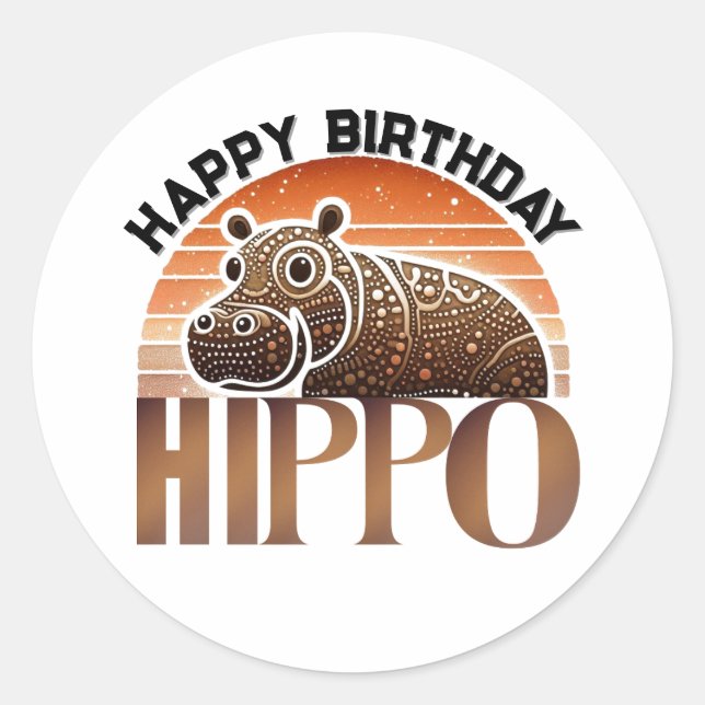 Adesivo Redondo Rustic Charm Hippo Happy Birthday (Frente)
