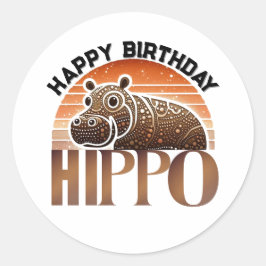 Adesivo Redondo Rustic Charm Hippo Happy Birthday