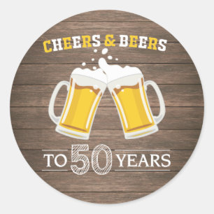 Adesivo Redondo Rustic Cheers and Beers to 50 Anos
