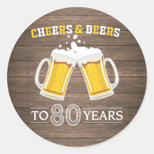 Adesivo Redondo Rustic Cheers and Beers to 80 Anos