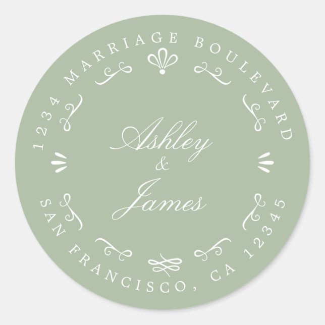 Adesivo Redondo Rustic Chic Custom Names Endereço de Devolução de  (Frente)