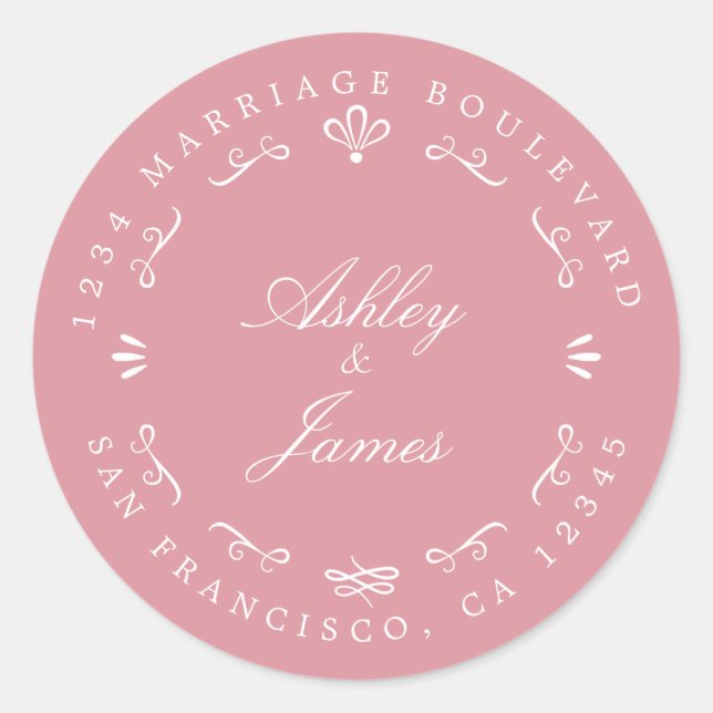 Adesivo Redondo Rustic Chic Custom Names Endereço de Devolução de  (Frente)