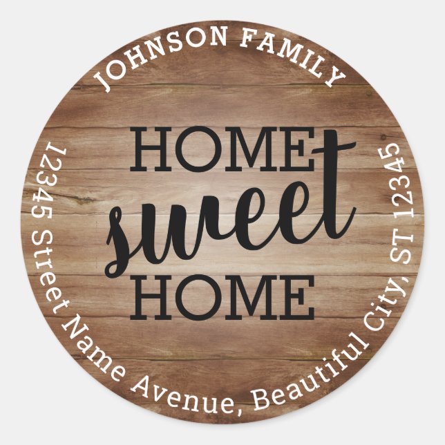 Adesivo Redondo Rustic Chic Home Sweet Home Moving Address (Frente)