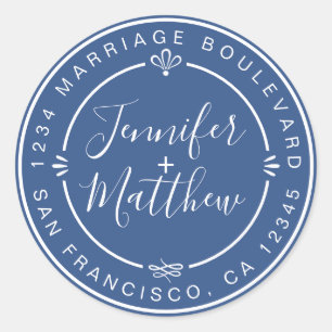 Adesivo Redondo Rustic Chic Names Return Address Classic Blue