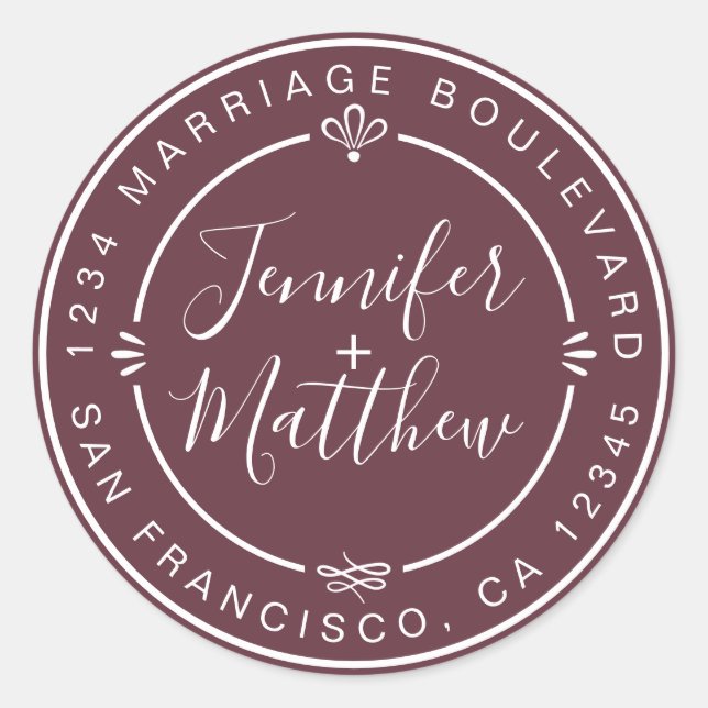 Adesivo Redondo Rustic Chic Return Address Burgundy (Frente)