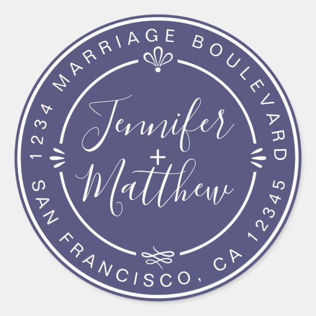 Adesivo Redondo Rustic Chic Return Address Marinho Blue Class (Frente)