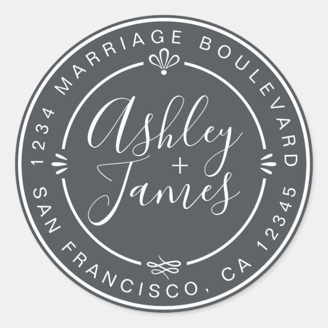 Adesivo Redondo Rustic Chic Return Address Off-Black (Frente)