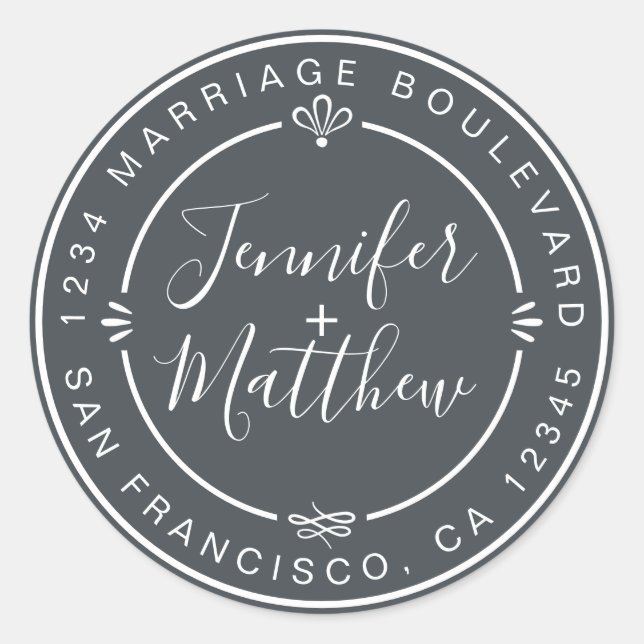 Adesivo Redondo Rustic Chic Return Address Off-Black (Frente)