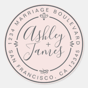 Adesivo Redondo Rustic Chic Return Address Pastel Pink