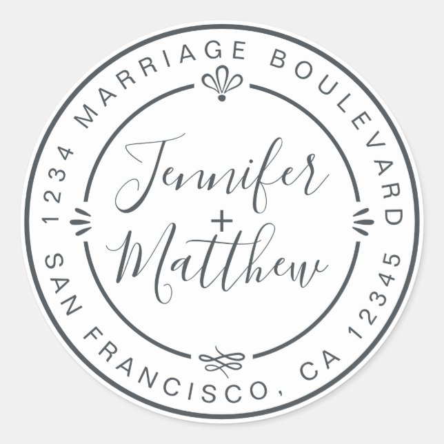 Adesivo Redondo Rustic Chic Weding Monograma Endereço de Retorno B (Frente)