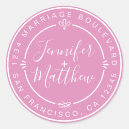 Adesivo Redondo Rustic Chic Weding Monograma Return Address Pink