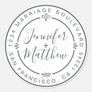 Adesivo Redondo Rustic Chic Weding Monograma Return Address White