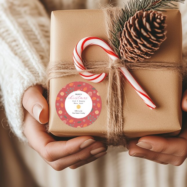 Adesivo Redondo Rustic Christmas Nature Pattern (Criador carregado)