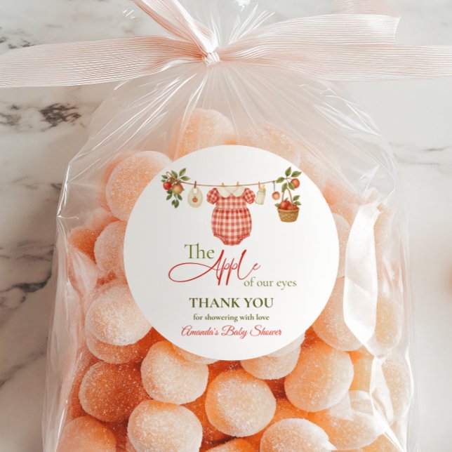 Adesivo Redondo Rustic Clothesline Apple Locally Grown Baby Shower (Criador carregado)