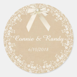 Adesivo Redondo Rustic Country Burlap e Lace Wedker Sticker