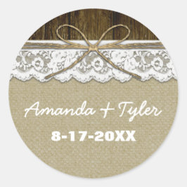 Adesivo Redondo Rustic Country Burlap Lace Casamento Favor Sticker