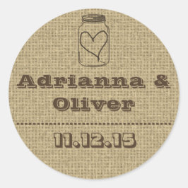 Adesivo Redondo Rustic Country Burlap Mason Jar Casamento Favor
