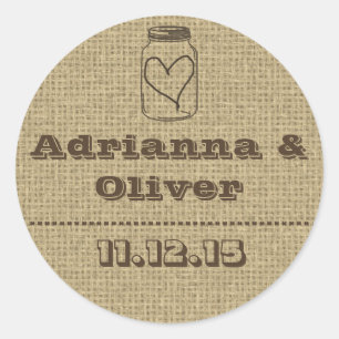 Adesivo Redondo Rustic Country Burlap Mason Jar Casamento Favor