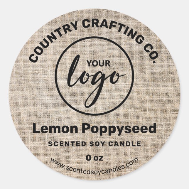 Adesivo Redondo Rustic Country Burlap Soy Candle Labels (Frente)
