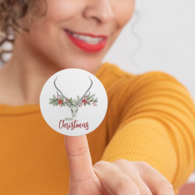 Adesivo Redondo Rustic Country Reindeer Skull & Garland Natal (Criador carregado)