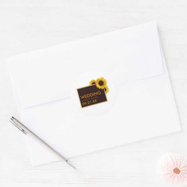 Adesivo Redondo Rustic Country Sunflower - Casamento Floral (Envelope)
