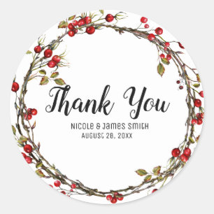 Adesivo Redondo Rustic Cranberry Berries Holiday Wreath Favor
