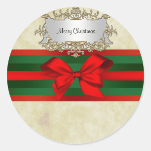 Adesivo Redondo Rustic Distress 2, Red & Green Ribbon Natal