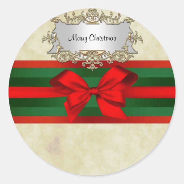 Adesivo Redondo Rustic Distress 2, Red & Green Ribbon Natal (Frente)