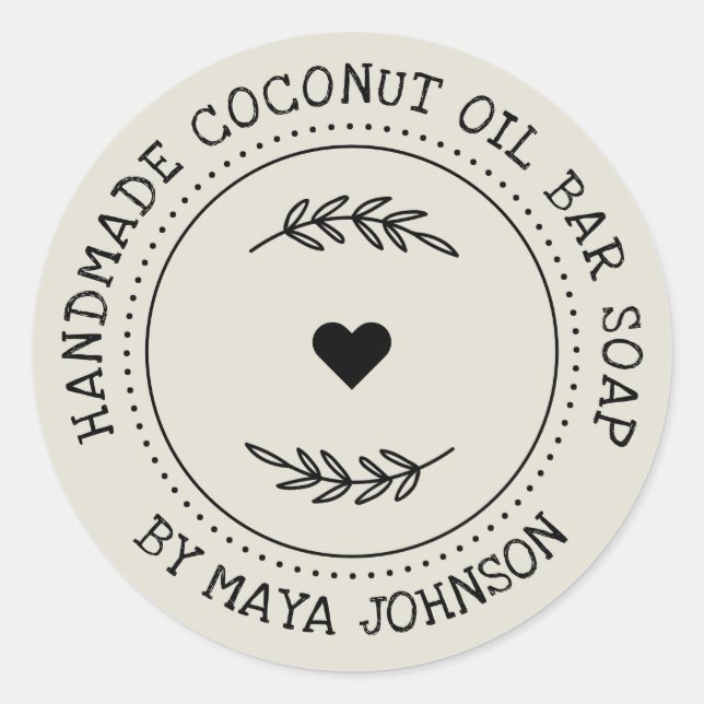 Adesivo Redondo Rustic Dusty Ivory Greenery feito à mão (Frente)