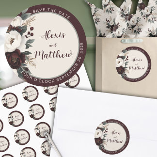 Adesivo Redondo Rustic Elegance Burgundy Floral Salvar A Data