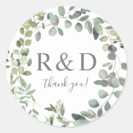 Adesivo Redondo Rustic Eucalyptus Greenery Duo Obrigado